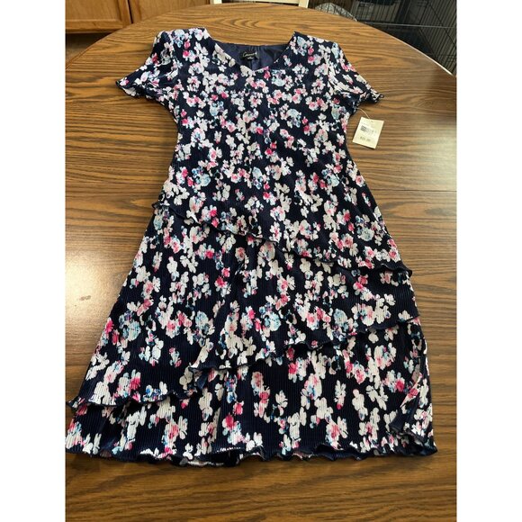 Connected Apparel navy short sleeved floral dress size 12 - Picture 3 of 5